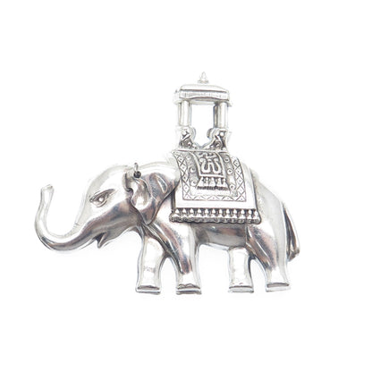 LANG Sterling Silver Antique Art Deco Elephant Sedan Chair Oxidized Pin Brooch