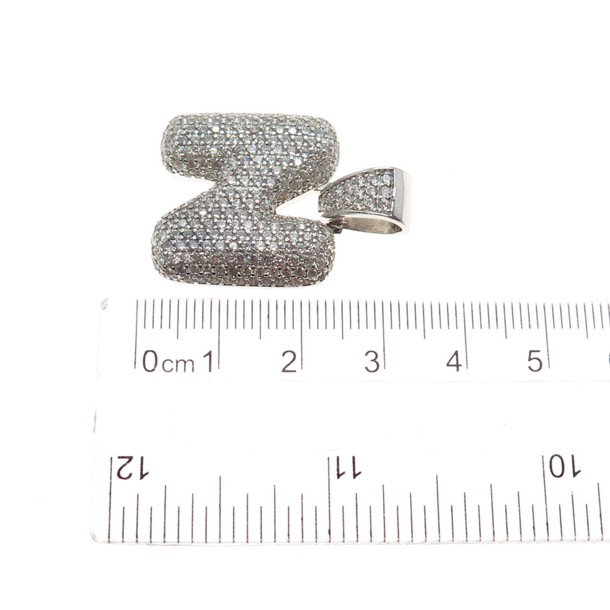 925 Sterling Silver Round-Cut C Z Letter N Initial Charm Pendant