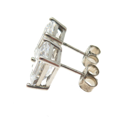 925 Sterling Silver Radiant-Cut Shaped C Z Stud Earrings