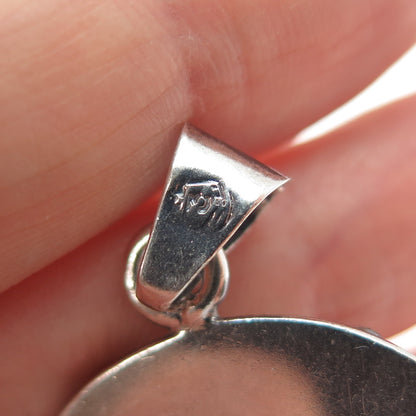 925 Sterling Silver Vintage Mexico Real Jasper Floral Oxidized Charm Pendant