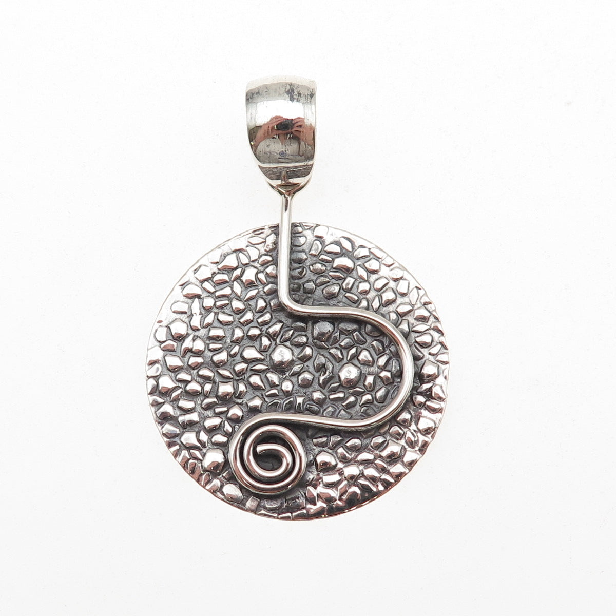 950 Silver Vintage Modernist Nugget Spiral Oxidized Charm Pendant