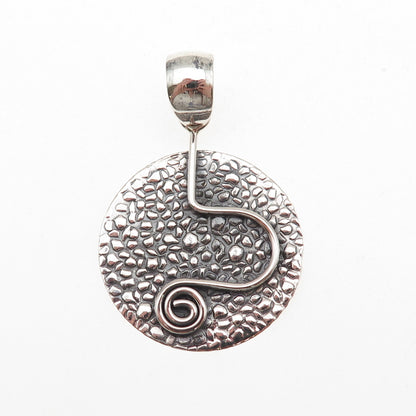 950 Silver Vintage Modernist Nugget Spiral Oxidized Charm Pendant