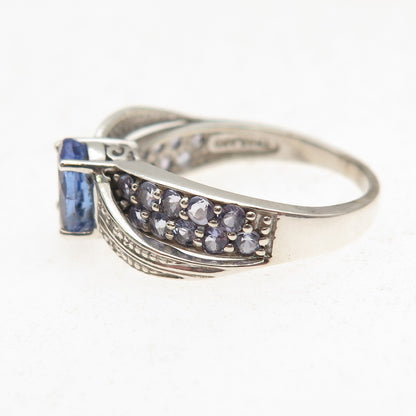 925 Sterling Silver Real Diamond Tanzanite & Iolite Ring Size 8