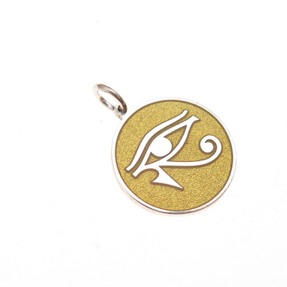 925 Sterling Silver Yellow Enamel Egyptian Eye of Horus Charm Pendant