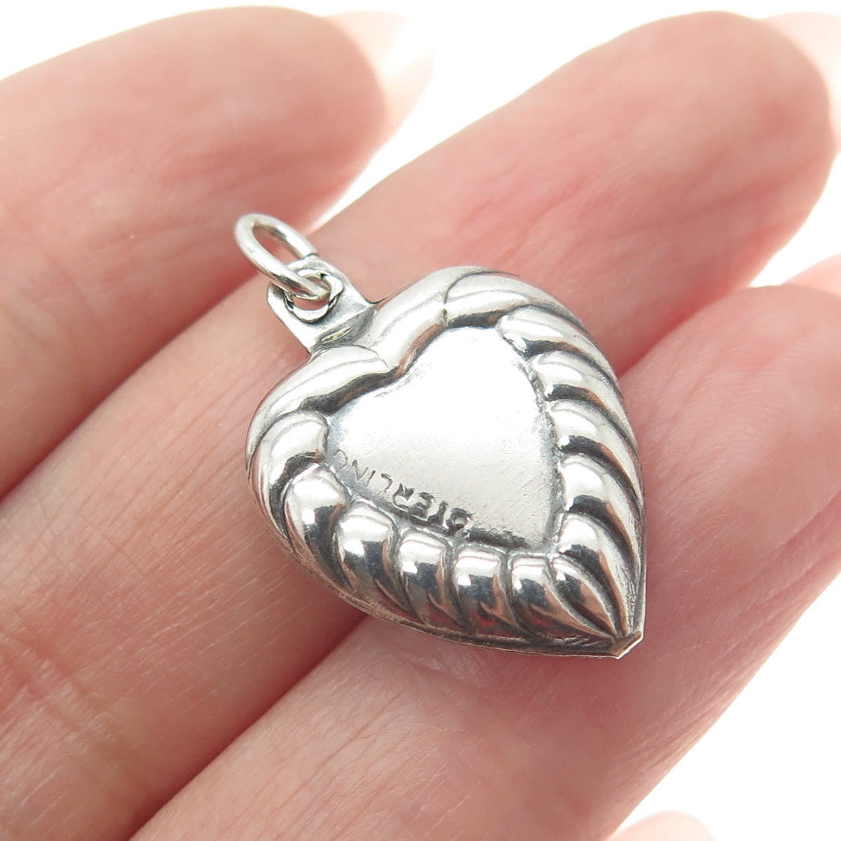 925 Sterling Silver Antique Art Deco Heart Chatelaine Charm Pendant