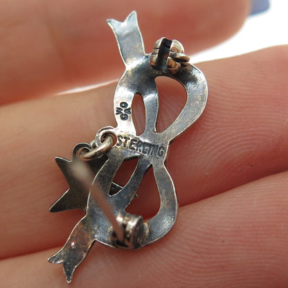 925 Sterling Silver Antique Art Deco Enamel Eastern Star Masonic Bow Pin Brooch