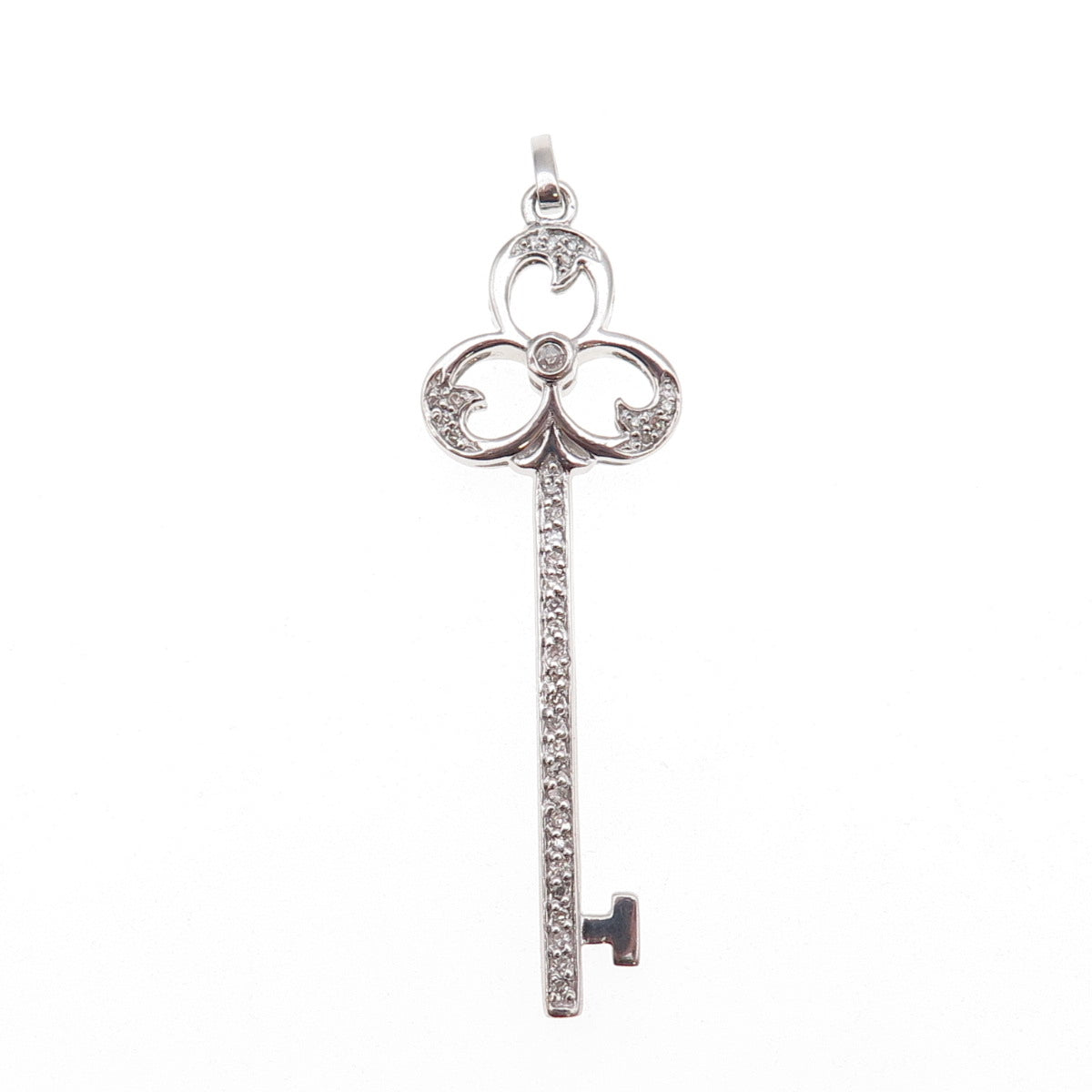 925 Sterling Silver Real Round-Cut Diamond Club Key Charm Pendant