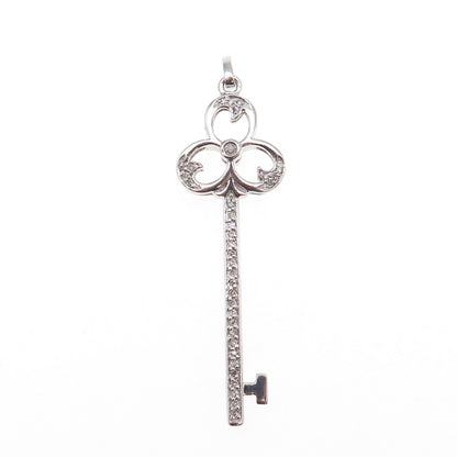 925 Sterling Silver Real Round-Cut Diamond Club Key Charm Pendant