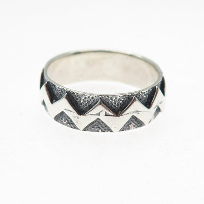 925 Sterling Silver Vintage Modernist Zig Zag Oxidized Band Ring Size 9.5