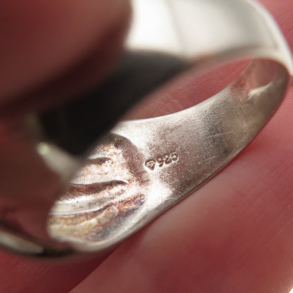 925 Sterling Silver Vintage Modernist Wing Oxidized Ring Size 9