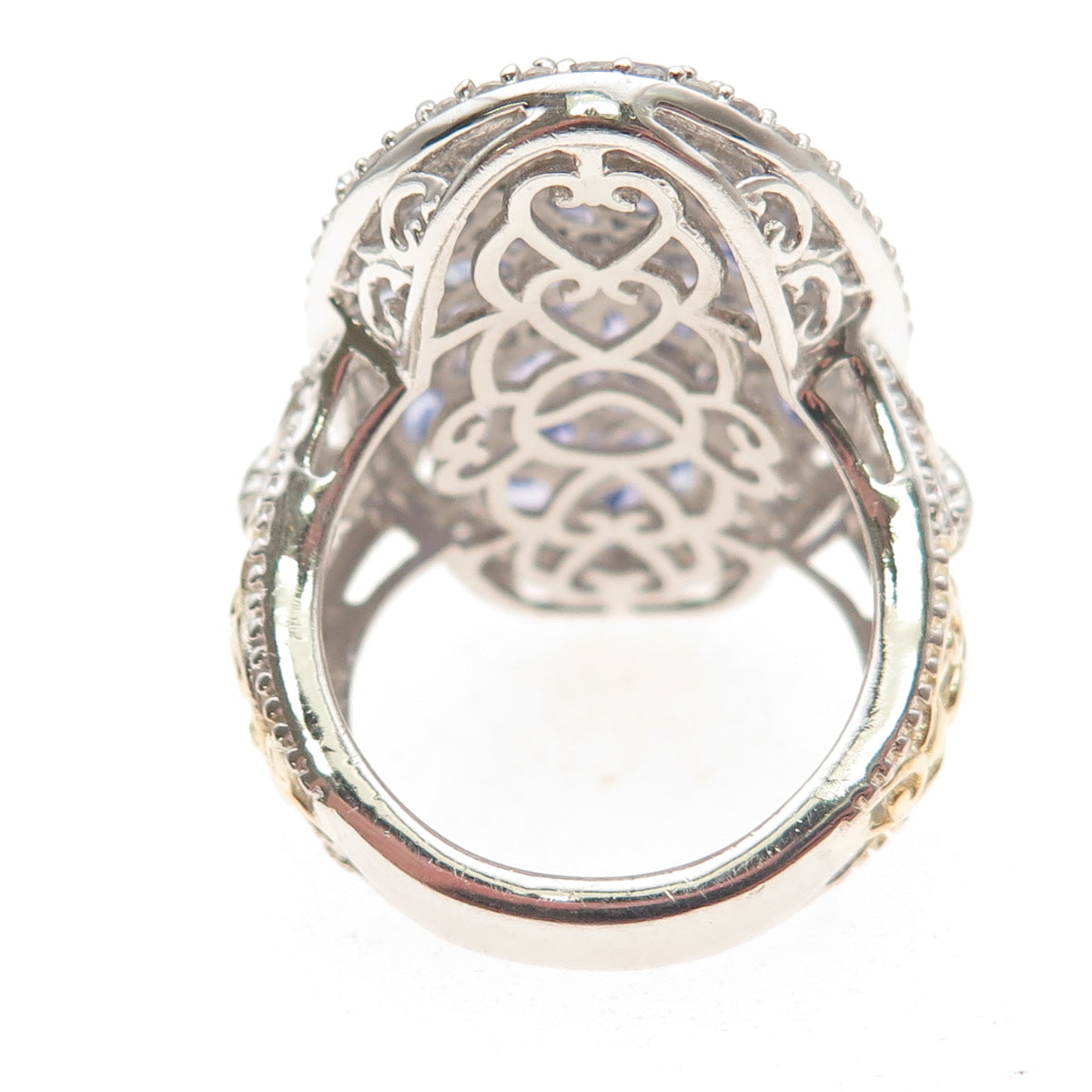 Chuck Clemency Sterling Silver 2-Tone Real Tanzanite & White Topaz Ring Size 8
