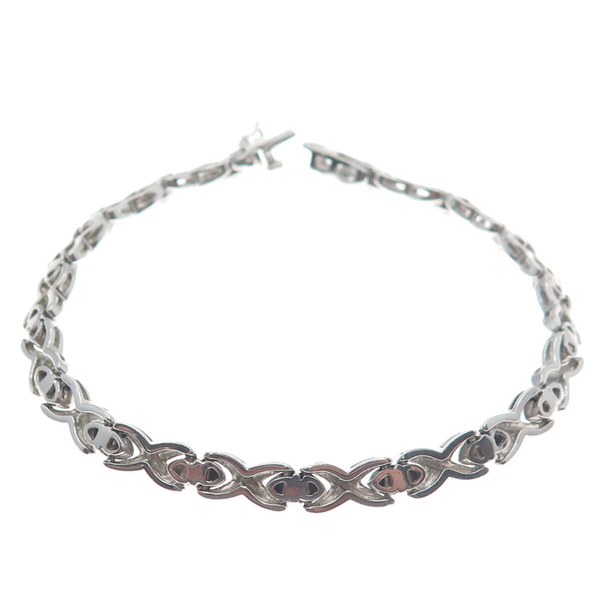ROSS SIMONS 925 Sterling Silver Real Diamond Accent "XO" Link Bracelet 7.25"