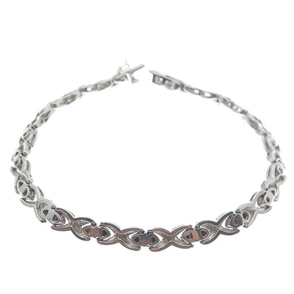 ROSS SIMONS 925 Sterling Silver Real Diamond Accent "XO" Link Bracelet 7.25"