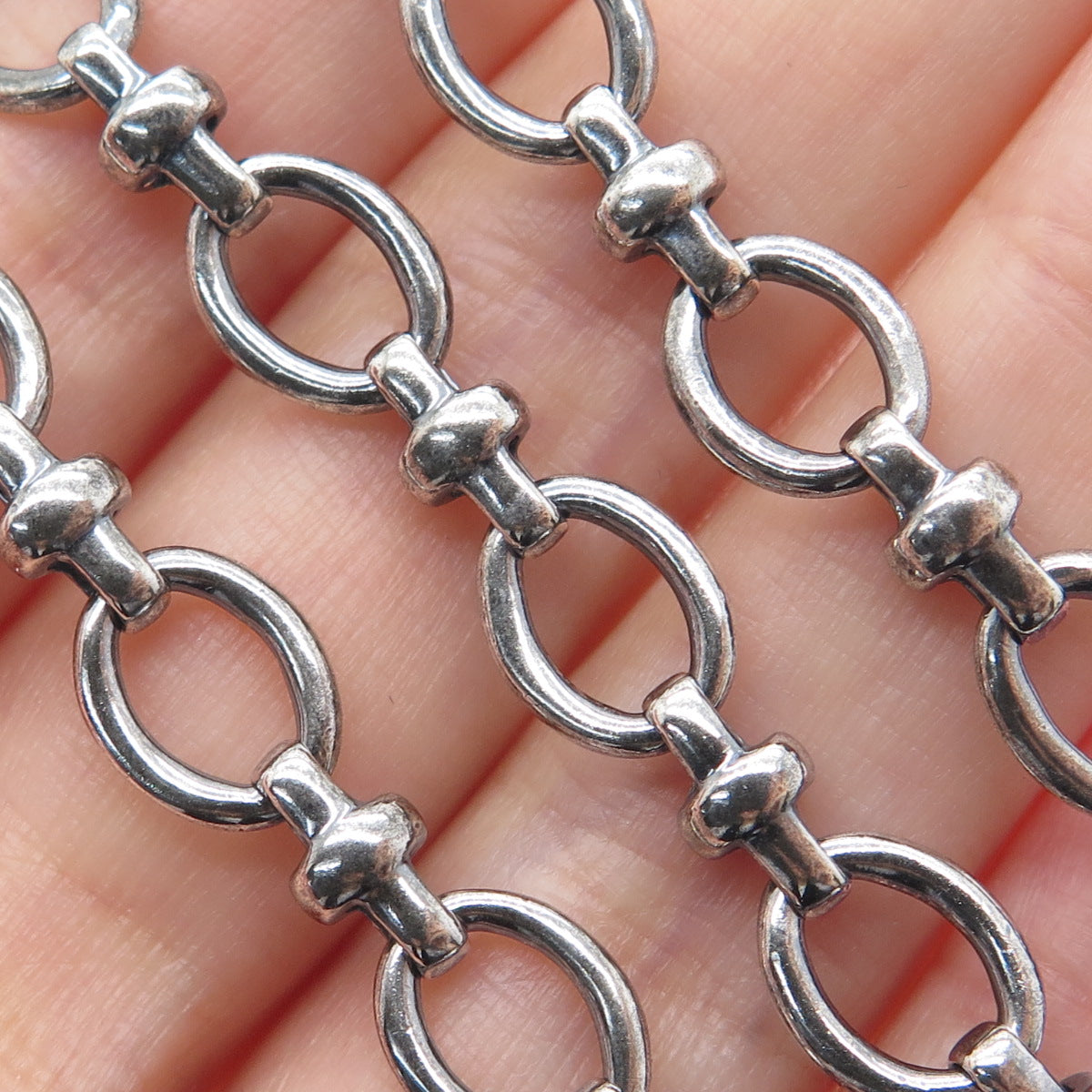 MICHELLE ALBALA Sterling Silver Vintage Oxidized Oval Cross Chain Necklace 18"