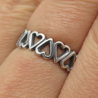 925 Sterling Silver Vintage Heart All Around Band Oxidized Ring Size 8