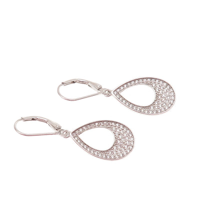 925 Sterling Silver Round-Cut C Z Teardrop Dangle Earrings