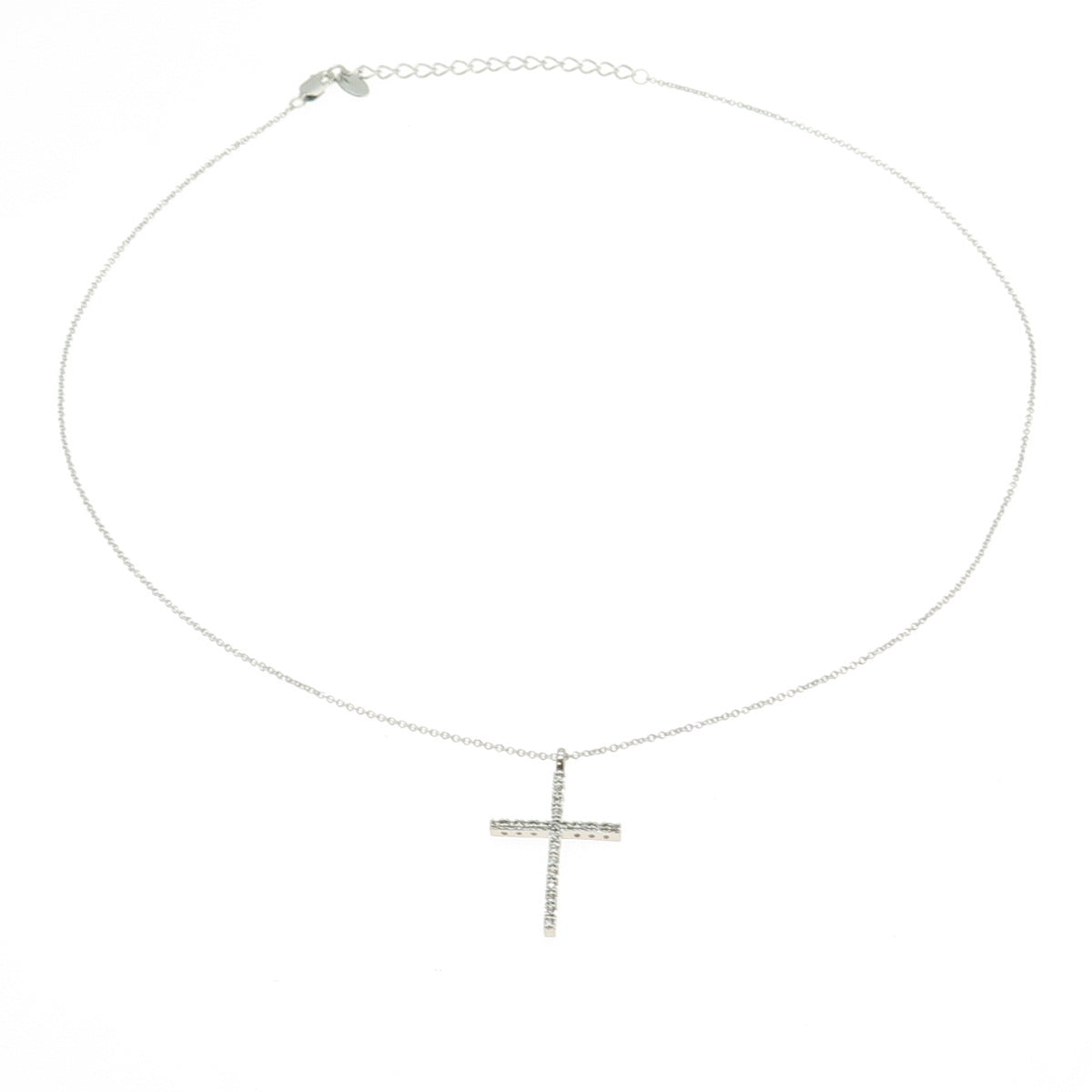 925 Sterling Silver Round-Cut C Z Cross Cable Chain Necklace 16-18"