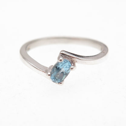 Nevada 925 Sterling Silver Vintage Real Blue Topaz Bypass Ring Size 6.5