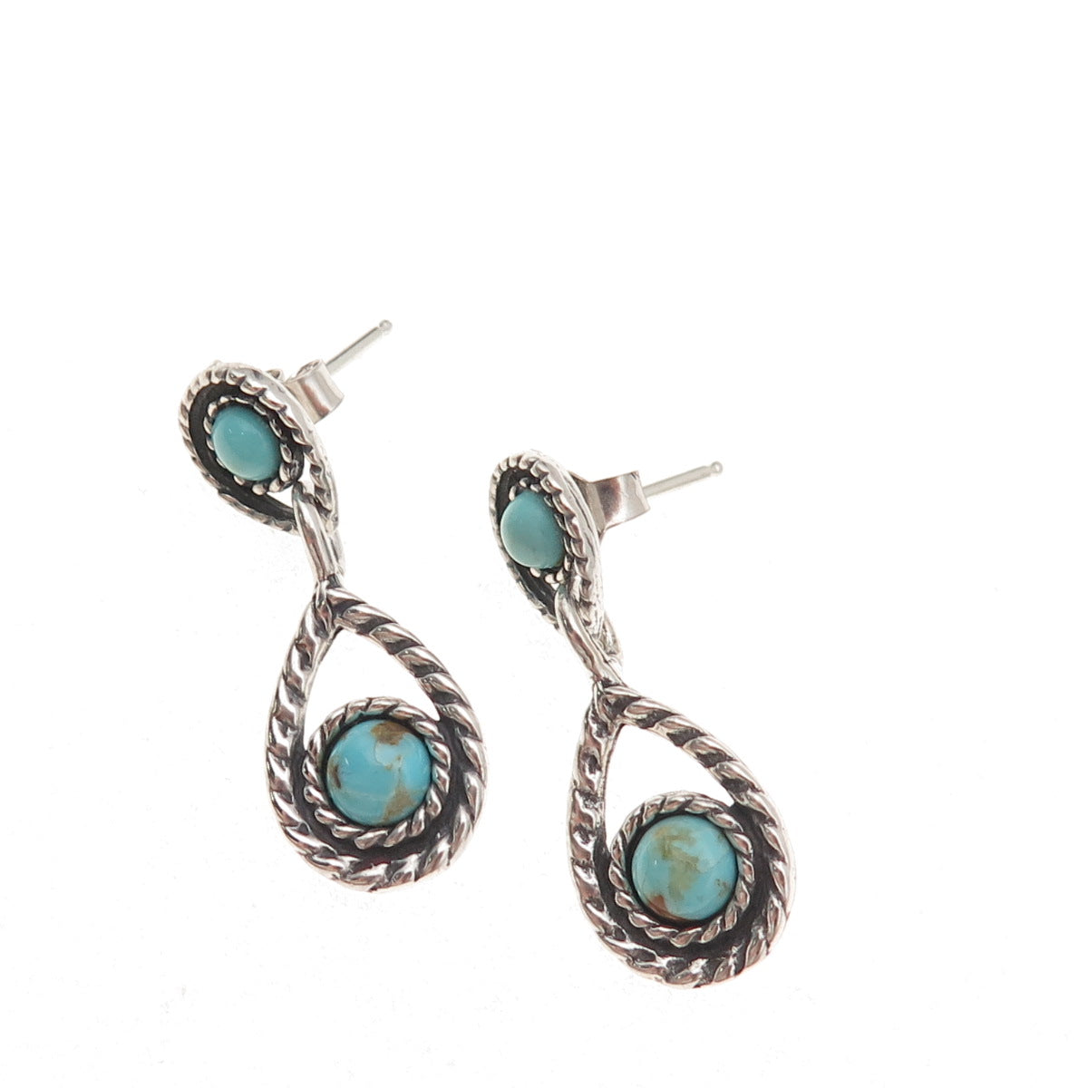 Quoc Turquoise Old Pawn 925 Sterling Silver Vintage Southwestern Dangle Earrings