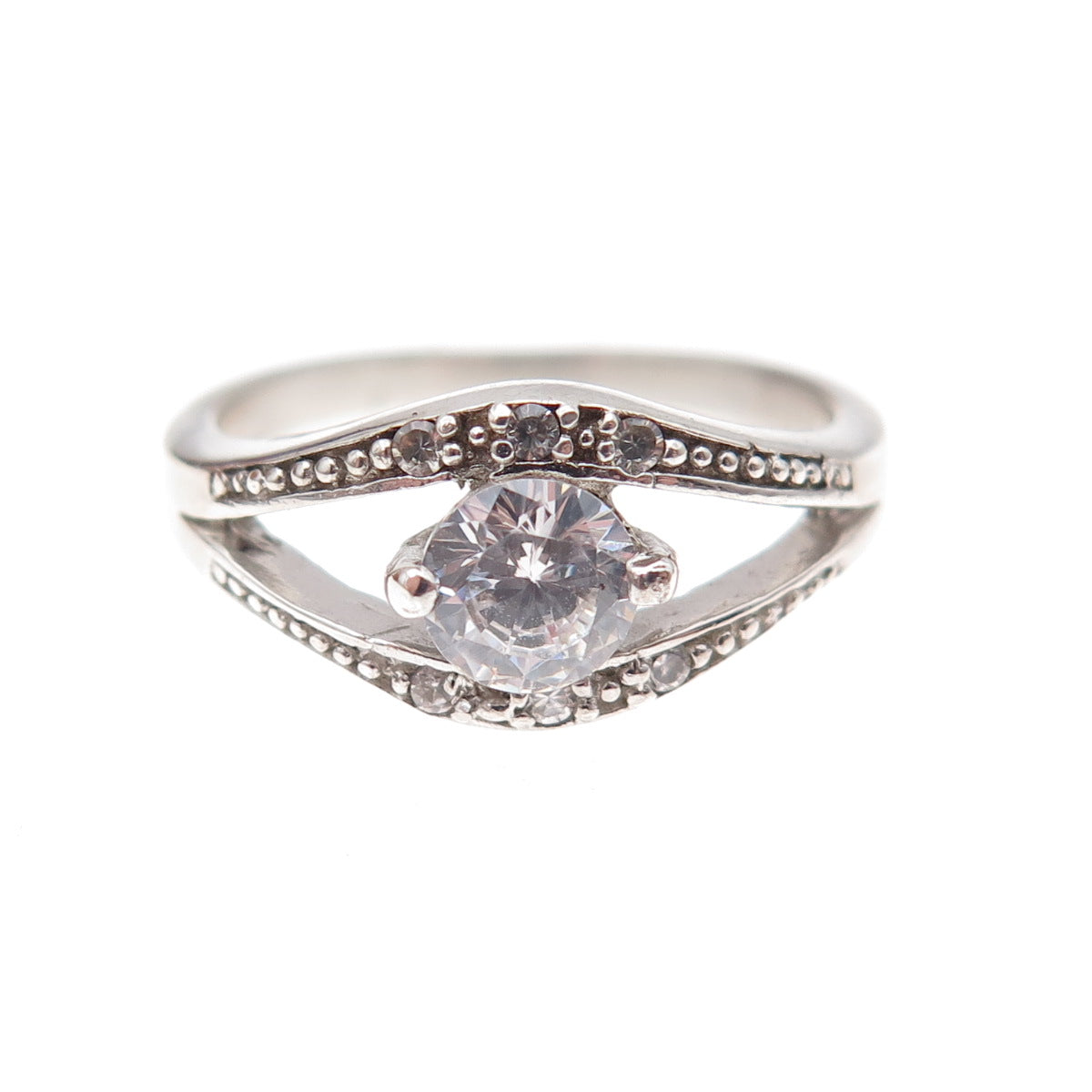 Sapna 925 Sterling Silver Round-Cut C Z Engagement Ring Size 6