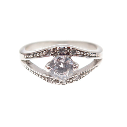 Sapna 925 Sterling Silver Round-Cut C Z Engagement Ring Size 6
