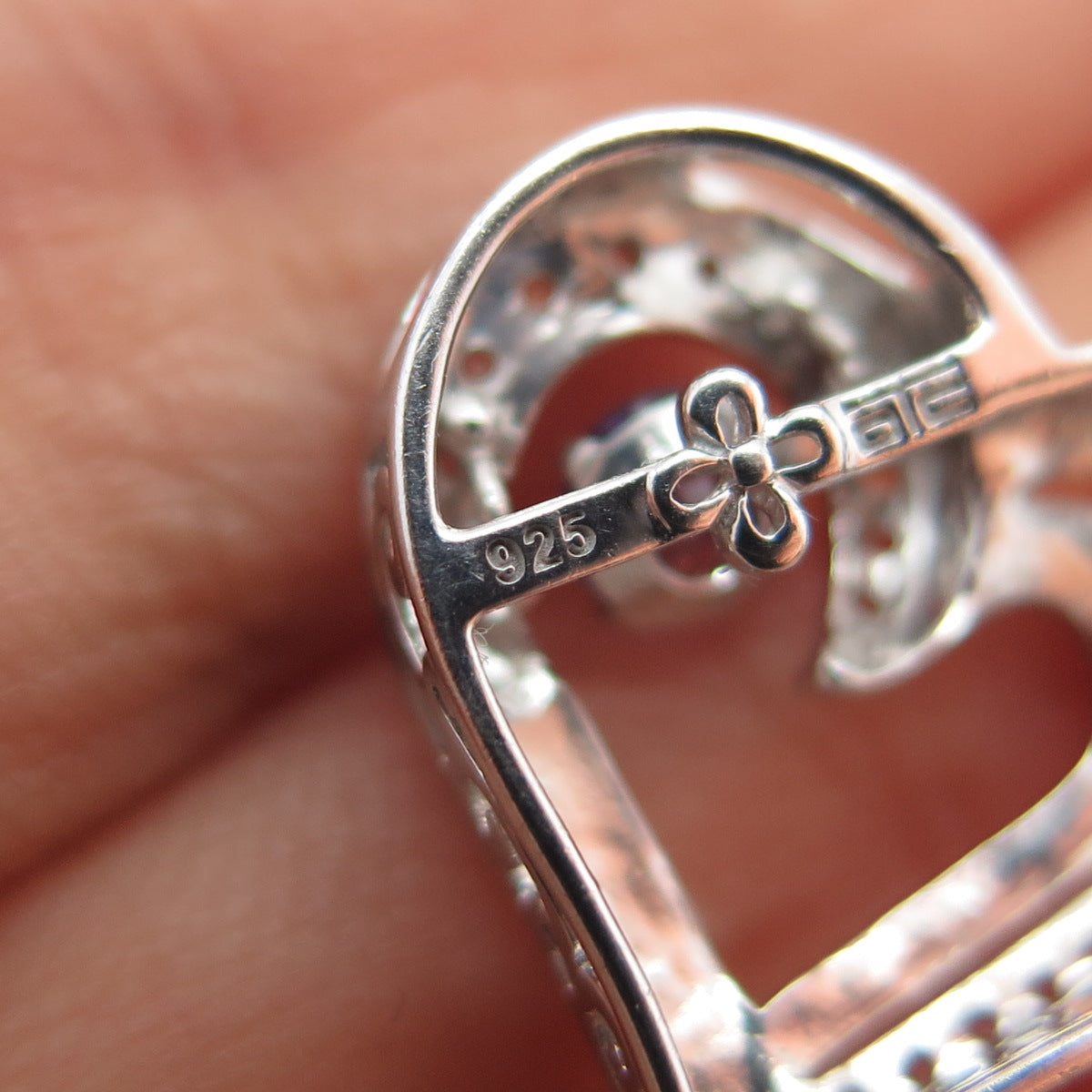 925 Sterling Silver Real Amethyst & White Topaz Heart Minimalist Slide Pendant