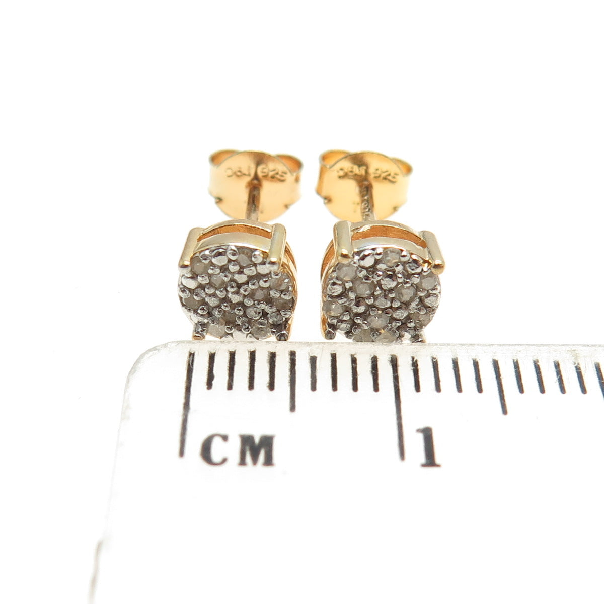 DBJ DEE BERKLE Sterling Silver Gold Plated Real Round-Cut Diamond Stud Earrings