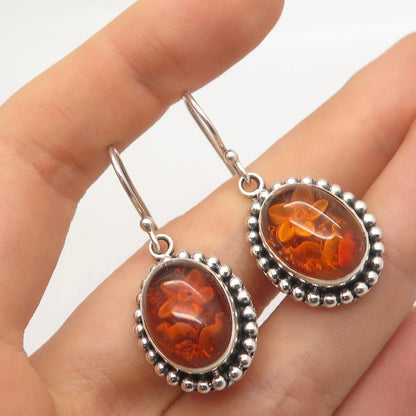 925 Sterling Silver Vintage Suarti Bali Glass Floral Dangling Hook Earrings