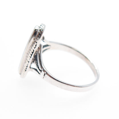 925 Sterling Silver Vintage Southwestern Turquoise Black Onyx MOP Ring Size 6.75