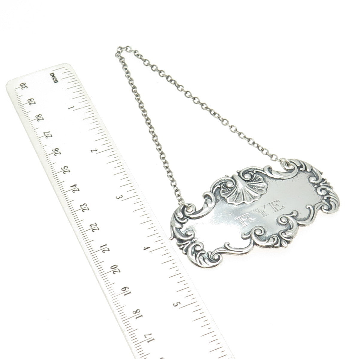925 Sterling Silver Antique Art Deco "Rye" Bottle Tag 6"