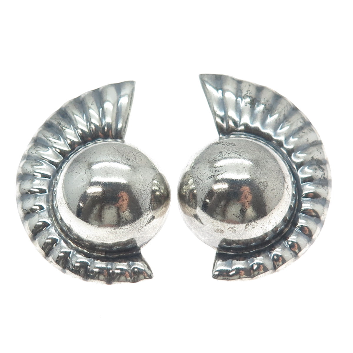 925 Sterling Silver Vintage Mexico Modernist Oxidized Clip On Earrings