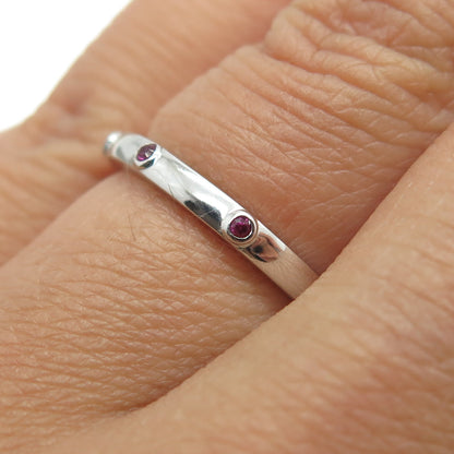 925 Sterling Silver Lab-Created Pink Sapphire Stackable Band Ring Size 5.75