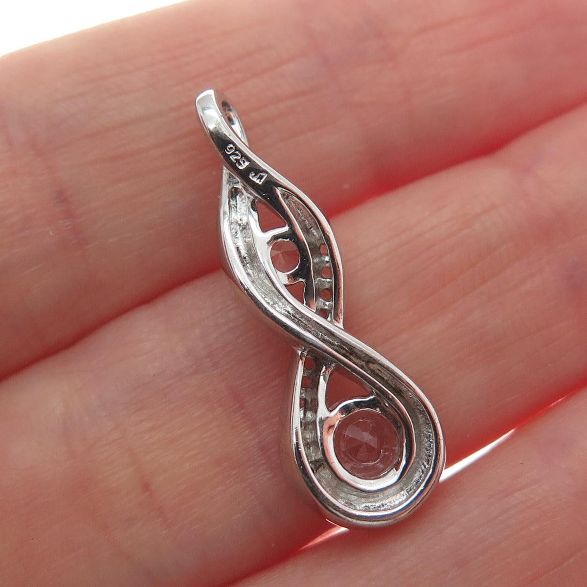 925 Sterling Silver Round-Cut C Z Infinity Twisted Charm Pendant