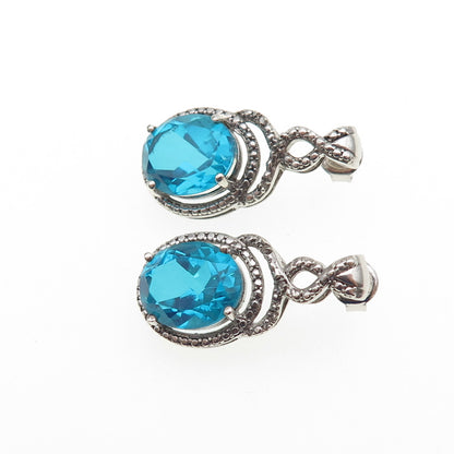 CHUCK CLEMENCY 925 Sterling Silver Real Diamond Accent & Apatite Dangle Earrings