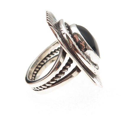 Jefferson Lee Navajo Old Pawn Sterling Silver Vintage Black Onyx Ring Size 7.5