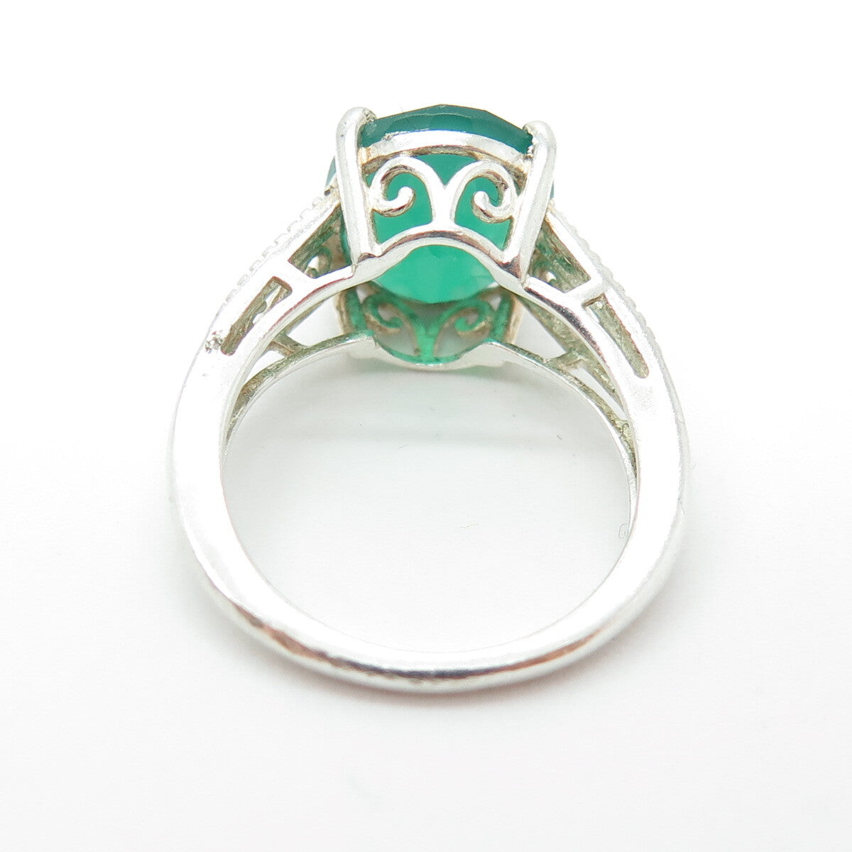 D'JOY 925 Sterling Silver Real Green Chalcedony Ring Size 5