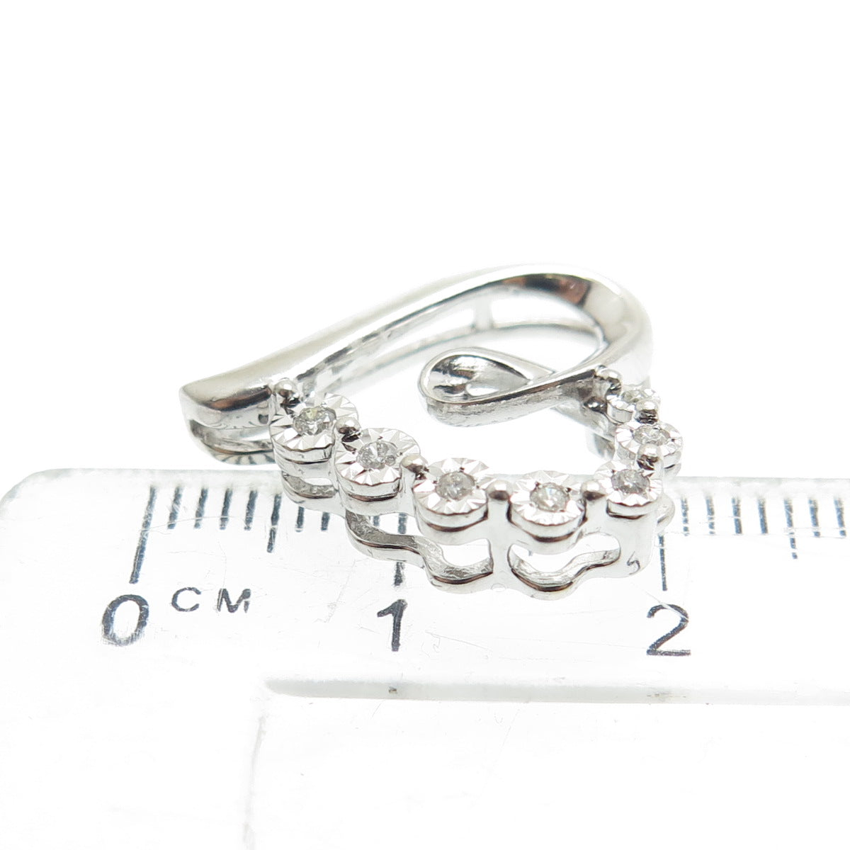 925 Sterling Silver Real Round-Cut Diamond Heart Slide Pendant