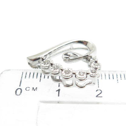 925 Sterling Silver Real Round-Cut Diamond Heart Slide Pendant