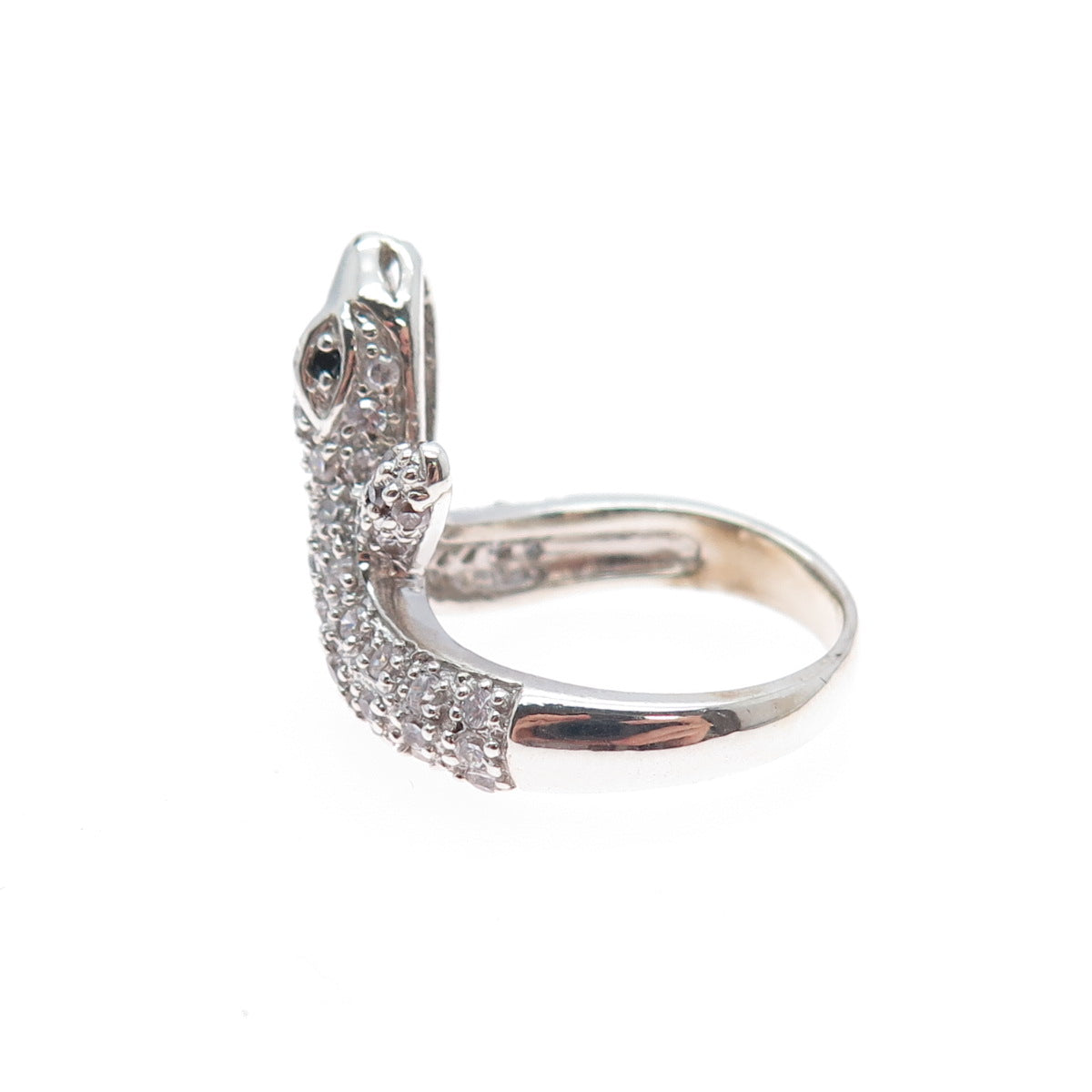 925 Sterling Silver Round-Cut Black & White C Z Snake Ring Size 6