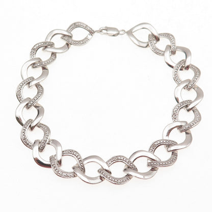 925 Sterling Silver Real Round-Cut Diamond Curb Link Bracelet 7.25"