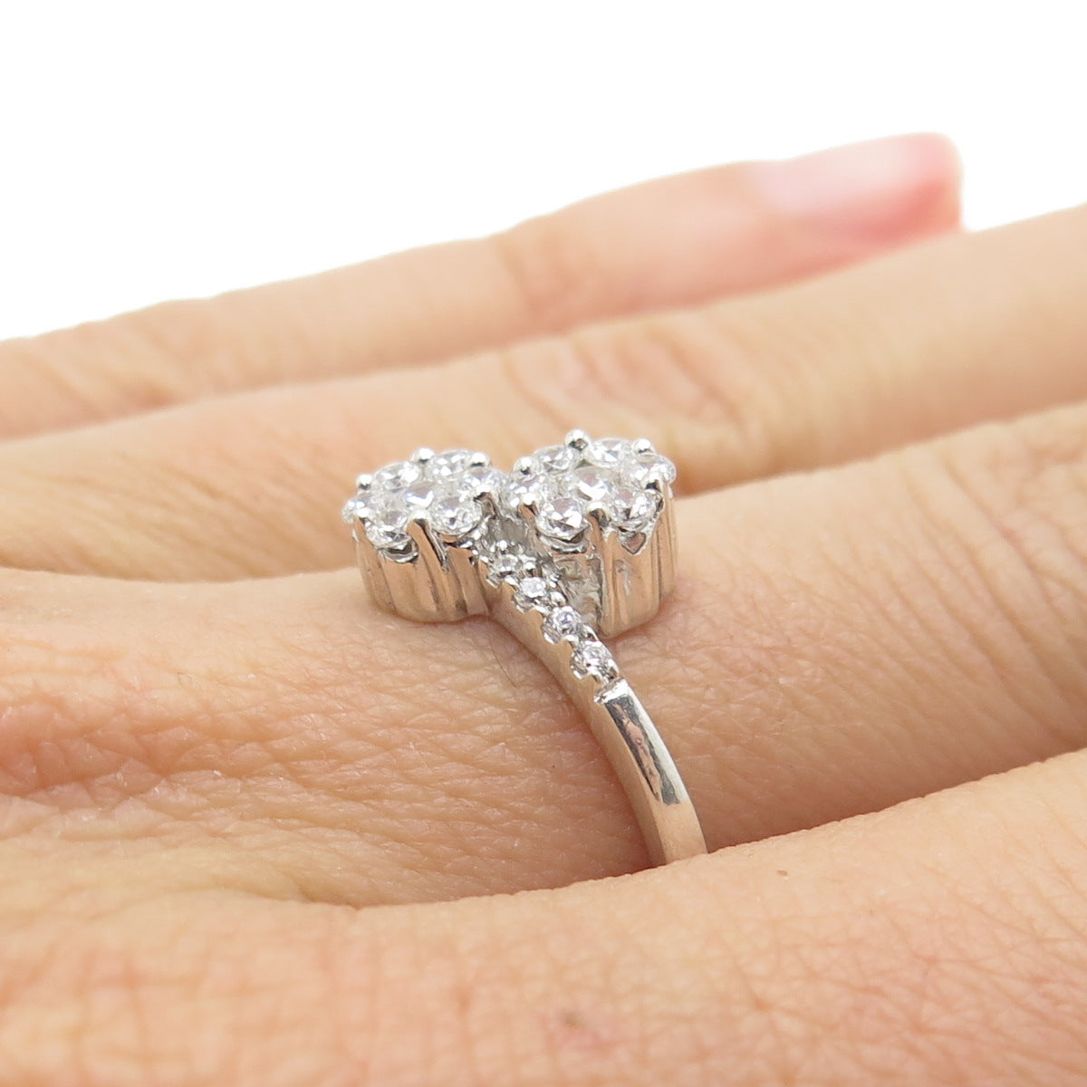 925 Sterling Silver Round-Cut Shaped C Z Bypass Ring Size 7.75