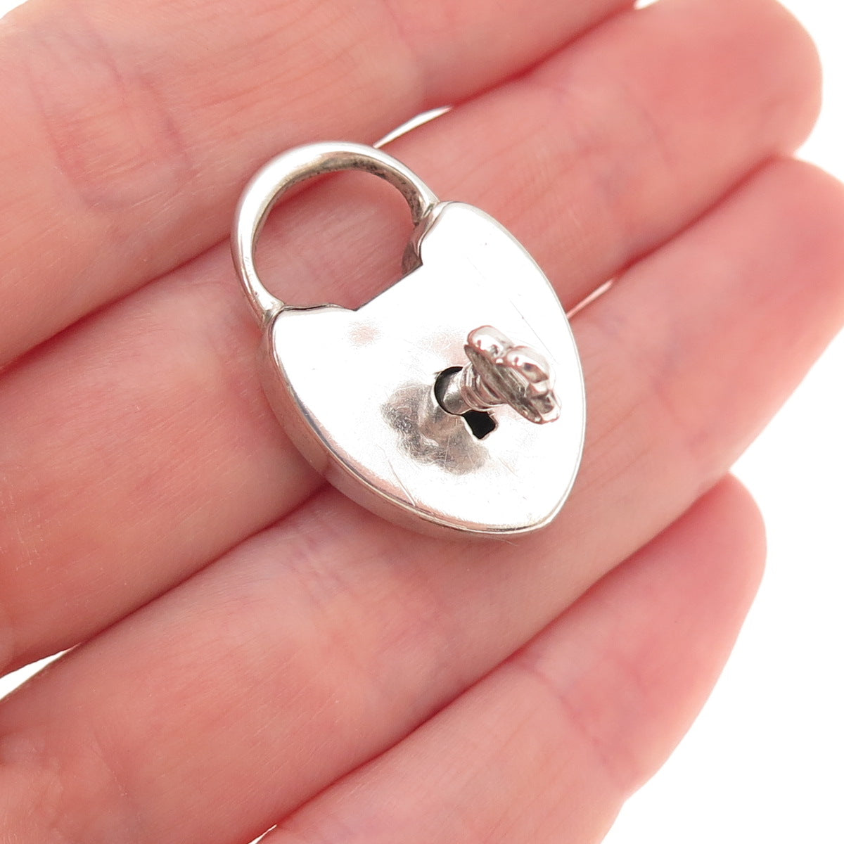 925 Sterling Silver Antique Art Deco Heart & Key Padlock Chatelaine Pendant