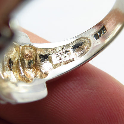 925 Sterling Silver Ribbed Beaded Ring Size 7.25