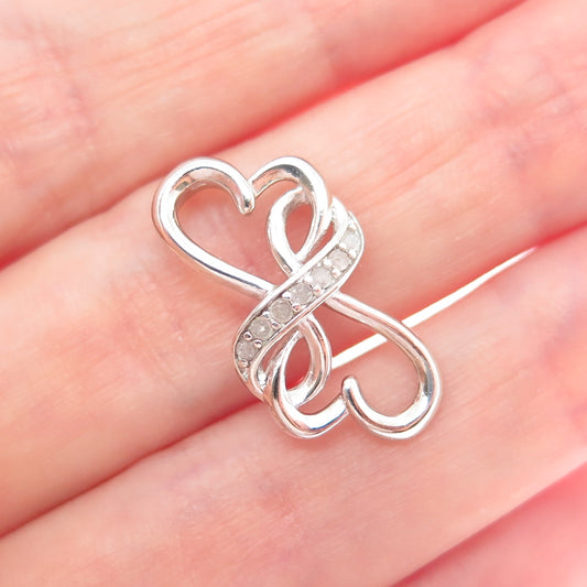 CHARLES WINSTON 925 Sterling Silver Real Diamond Heart Minimalist Slide Pendant