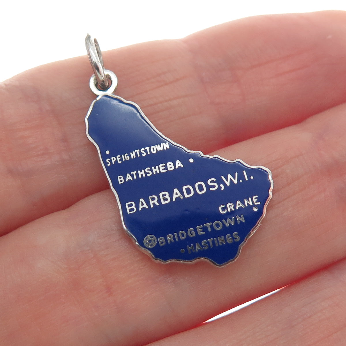 925 Sterling Silver Vintage Enamel Barbados W.I. Minimalist Charm Pendant