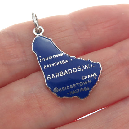 925 Sterling Silver Vintage Enamel Barbados W.I. Minimalist Charm Pendant