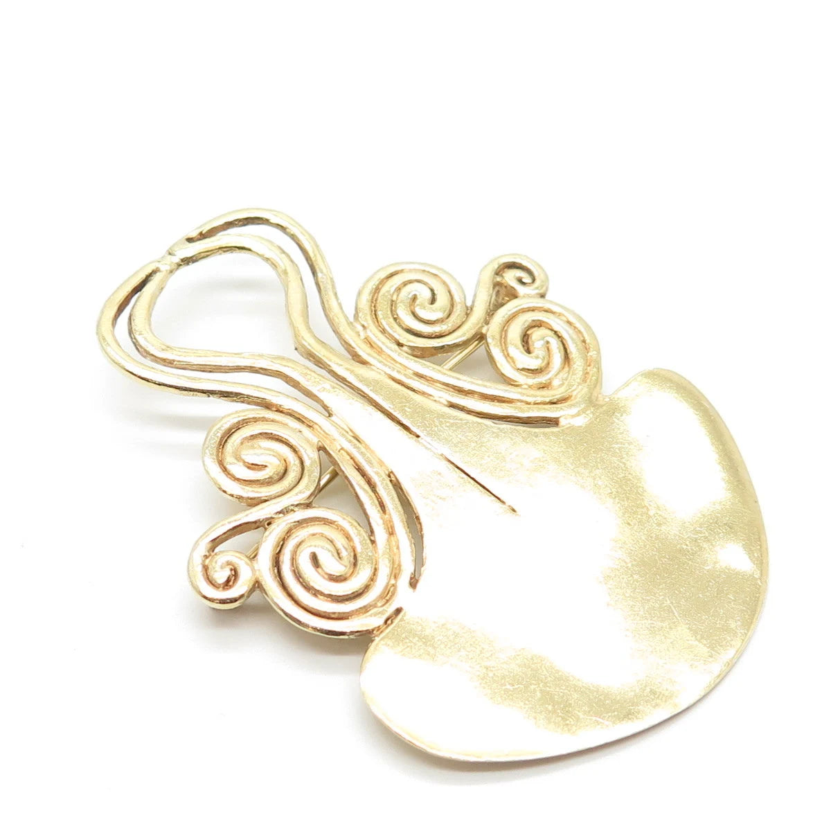 925 Sterling Silver Gold Plated Vintage Swirl Pin Brooch