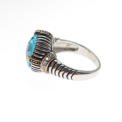 925 Sterling Silver Vintage Blue C Z Modernist Oxidized Ring Size 8.5