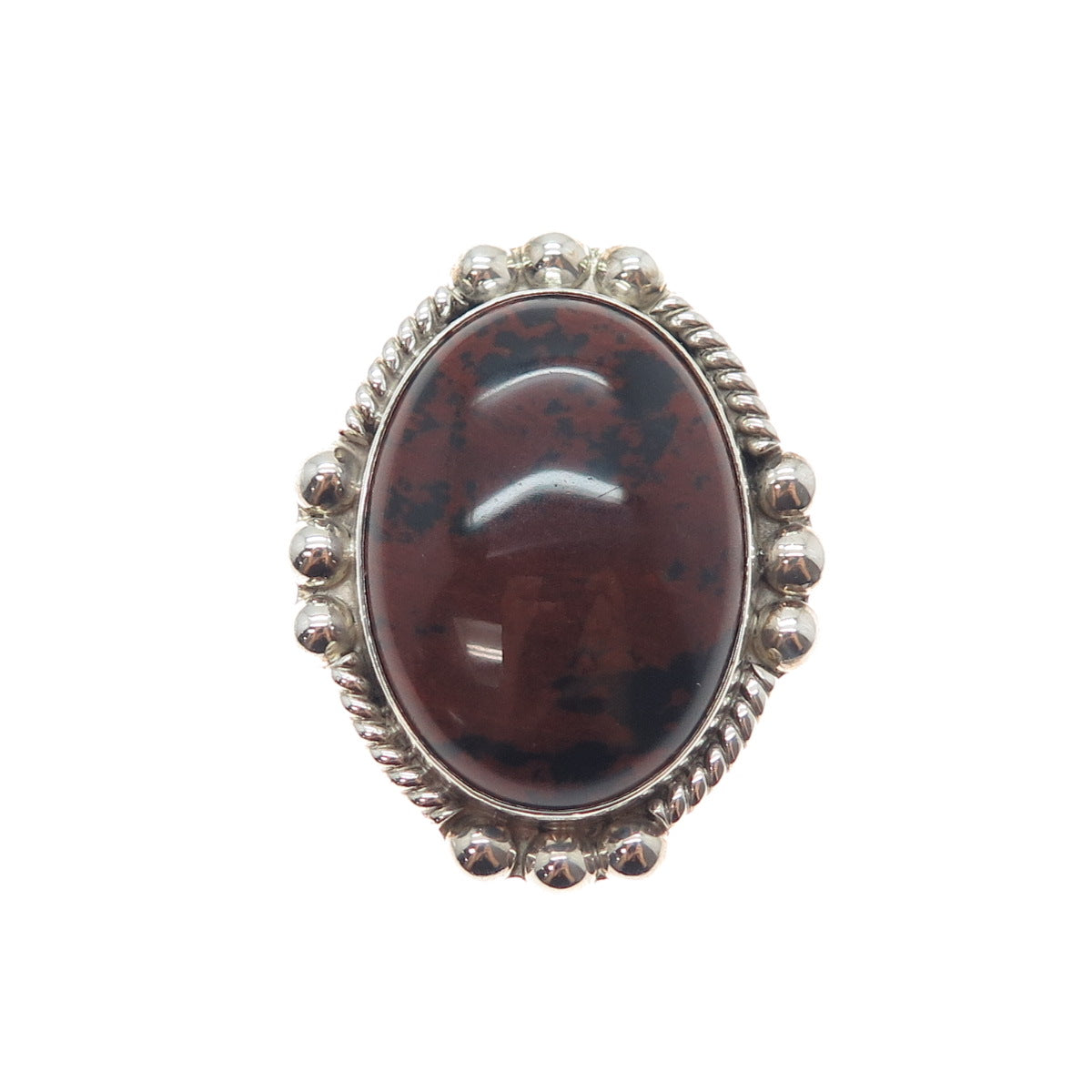 925 Sterling Silver Vintage Mexico Real Mahogany Obsidian Pin Brooch / Pendant