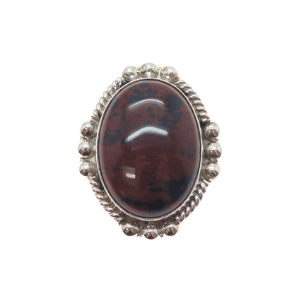 925 Sterling Silver Vintage Mexico Real Mahogany Obsidian Pin Brooch / Pendant